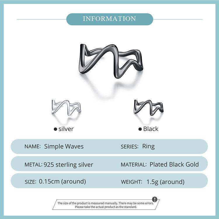 Inel Bamoer din argint 925 gravat cu valuri simple, inele ajustabile pentru degete pentru femei, bijuterii