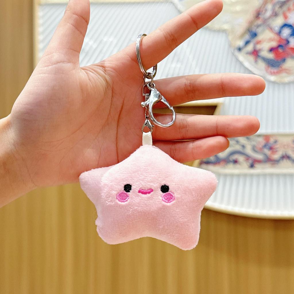 Five-Pointed Star Plush Bag Charm & Keychain - Cute, Girlish Heart Accessory for Backpacks