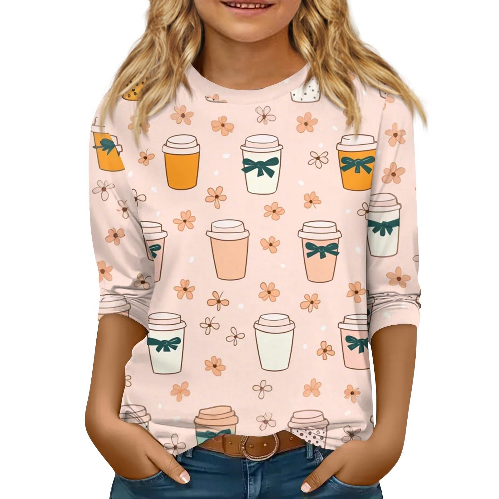 

Детская футболка с рукавом 3/4, повседневная футболка с принтом, круглый вырез, блузка-пуловер 130