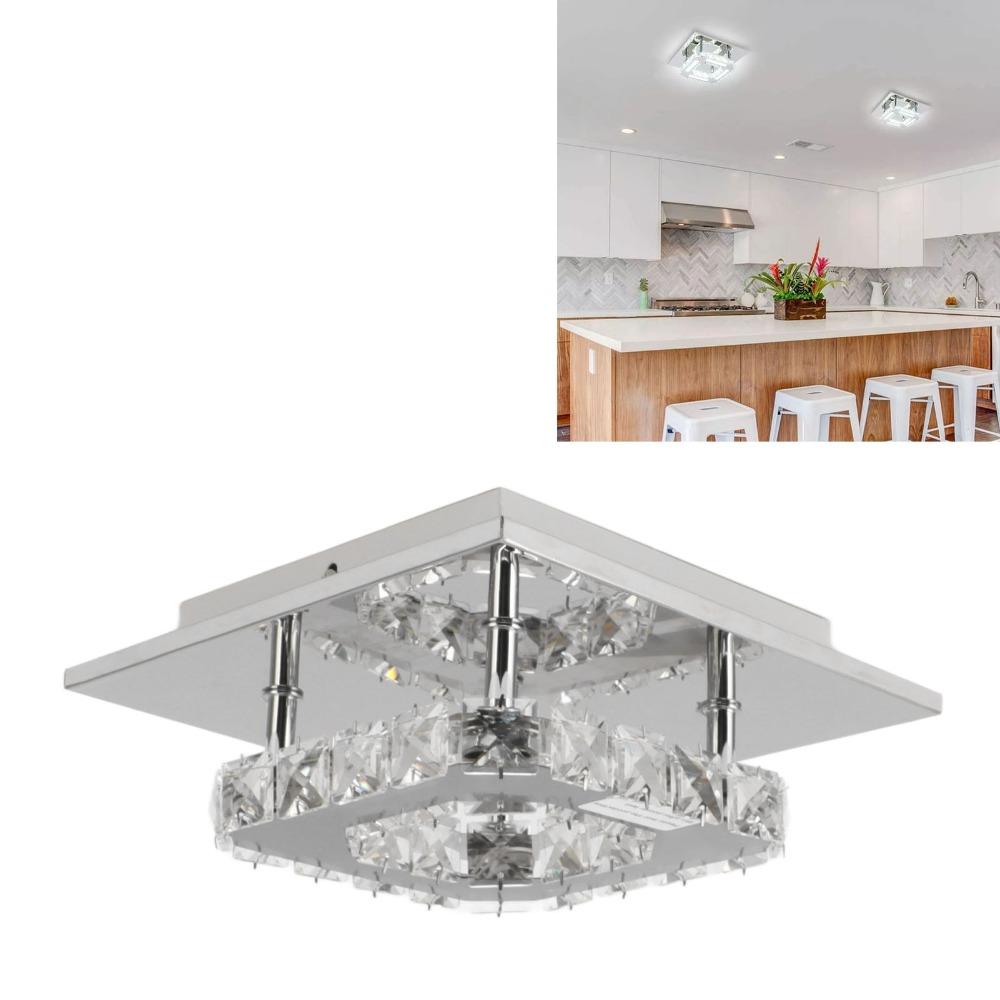 Faux Crystal Chandelier 3 Color Temperature Crystal Ceiling Light Modern Flush Mount Light Hallway