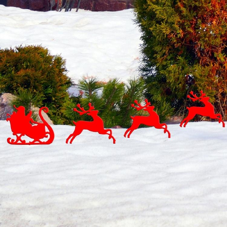 Christmas Scene Lawn Stakes - 4 Pieces/set Acrylic Elk Santa Claus Sleigh Garden Yard Courtyard Ornament Decorations