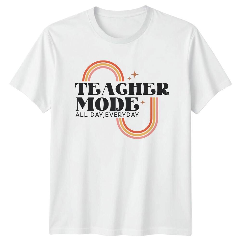 Teacher Mode All Day Everyday TShirt Retro Teacher Rainbow Tee a S