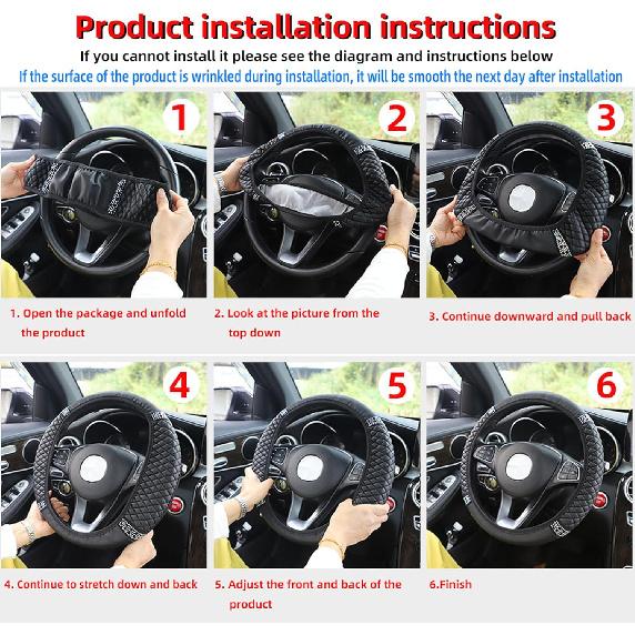 Bling Car Steering Wheel Cover, 15 Inch Rhinestones Soft Leather Elastic Steering Wheel Protector, Sparkly Crystal Diamond For Women Girls, Car