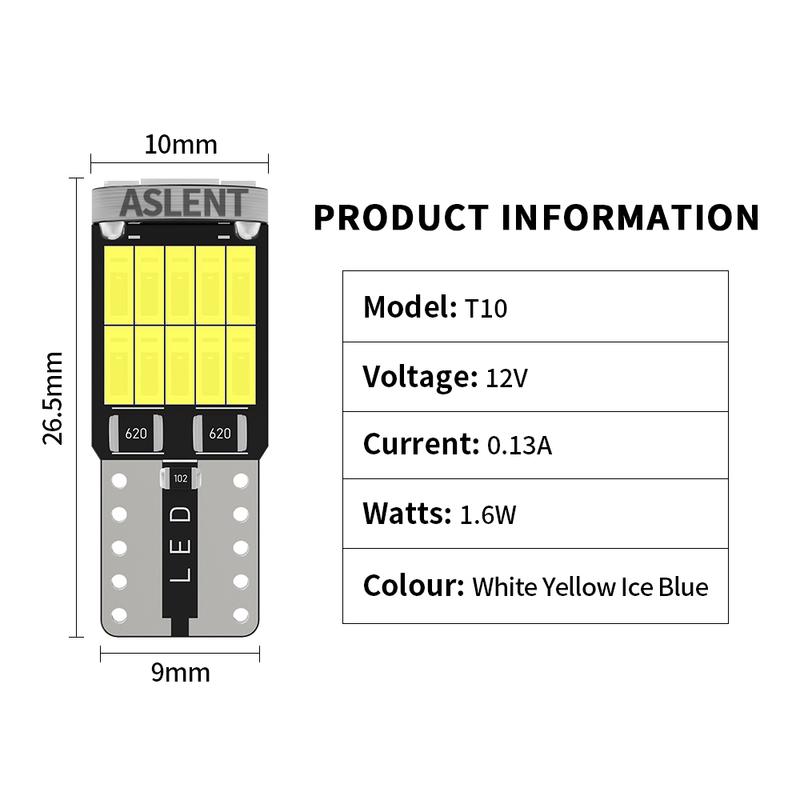 10pcs LED T10 W5W 194 501 LED Canbus No Error Car Interior Light T10 26 SMD 4014 Chip Pure White Instrument Lights Bulb Lamp