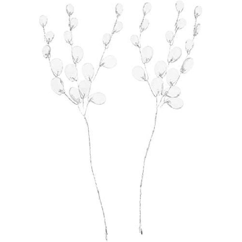 Taotenish 50pcs Artificial Flower Stem with Crystal Acrylic Beads Water Drop Diamante Flower Branches for Home Wedding Decor - White