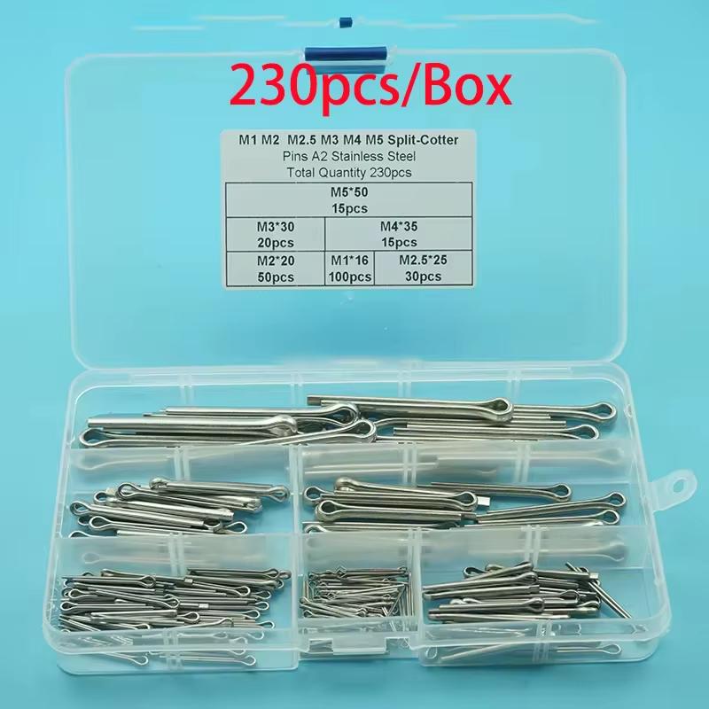 150/230/340PCS Split-Pins / Split Cotter Pins Stainless Steel A2-Marine Grade (304) +Box Steel Hard Case Link Assortment