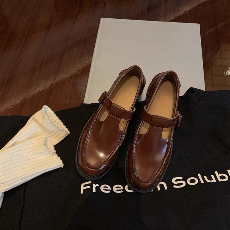 Leather Retro Mary Jane Women's Shoes T-buckle Strap Women's Thick Low-heeled Small Leather Shoes Children's Single Shoes