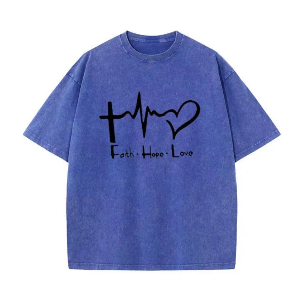 Men's Faith Hope Love Printed T-Shirt Cotton Short Sleeve Crew Neck Casual Loose Fit Big Size Summer Fashion Tees