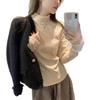 Women's Lace Trim High Neck Long Sleeve T-shirt - 2025 Autumn/Winter Collection Trendy Base Top