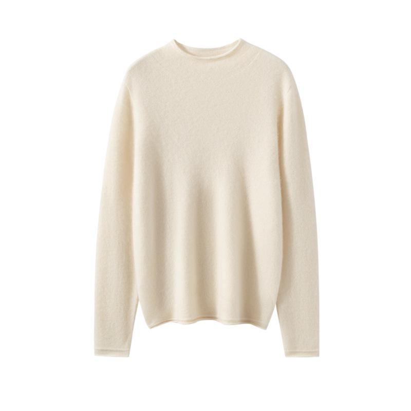 Maglione da Donna 100% Puro Cashmere a Collo Semi-Alto con Bordo Arrotolato - Nuovo Strato Base a Maglia Autunno/Inverno