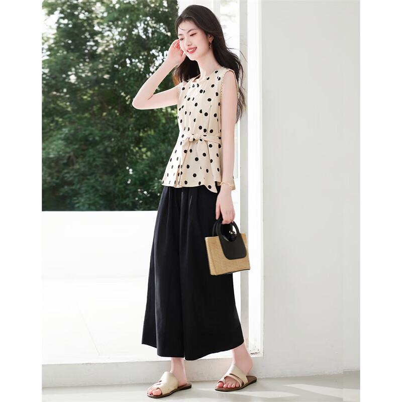 Linen Lyocell Sleeveless Top & Wide-Leg Pants Set L