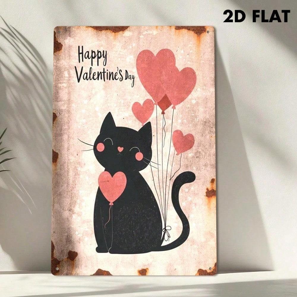 Cute Cat Metal Wall Sign 8x12in Romantic Valentine Gift Farmhouse Home Decor