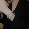 Threaded Round Open Bangle Bracelet Metal Wrist Jewelry Gift Sparkling Rhinestones Design For Lady Women