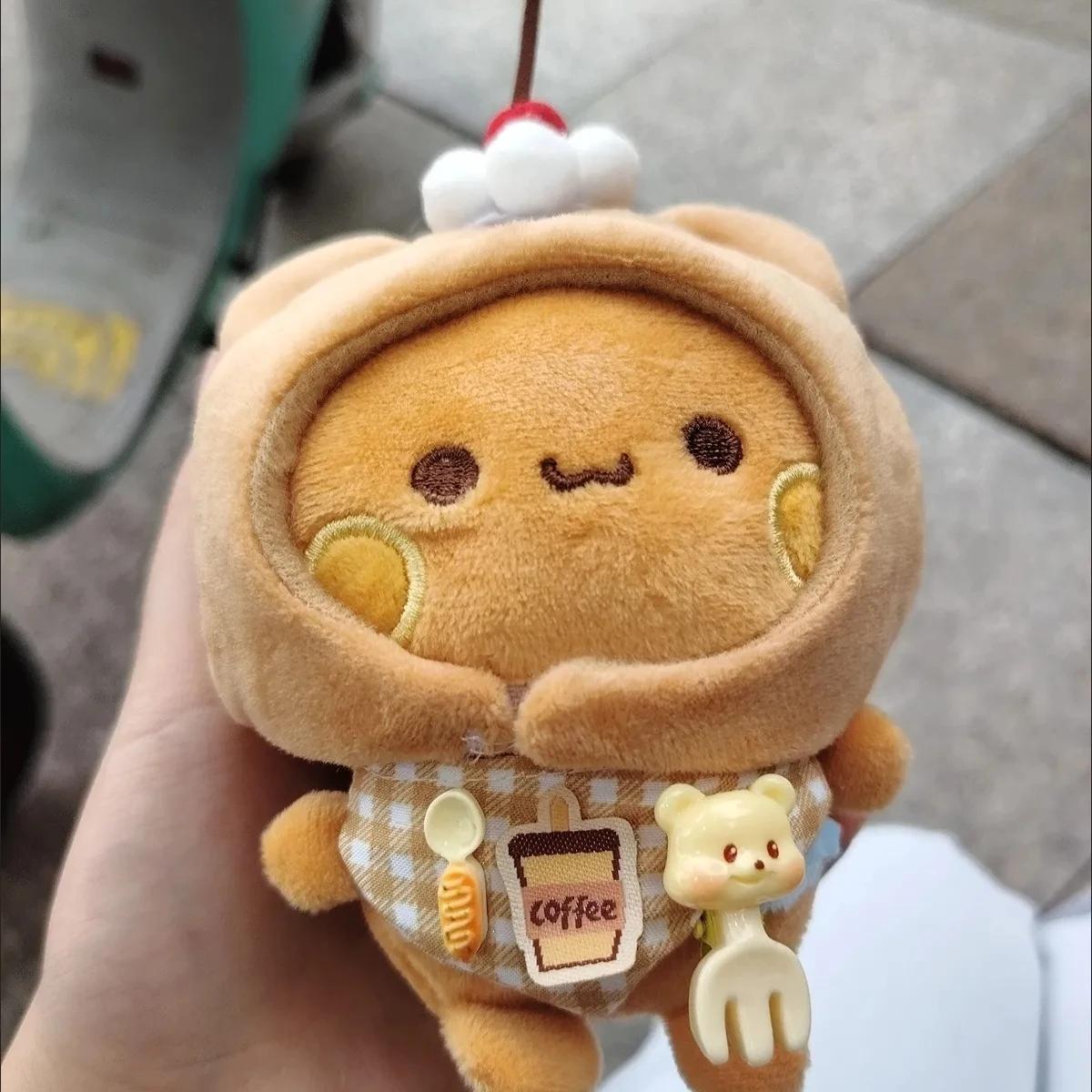 10cm Süßes Paar Bubu Dudu Plüsch Schlüsselanhänger Kaffee Dessert Koch Outfit Weicher Flauschiger Tasche Anhänger Für Dekor Geschenk Sammlung 10cm beige