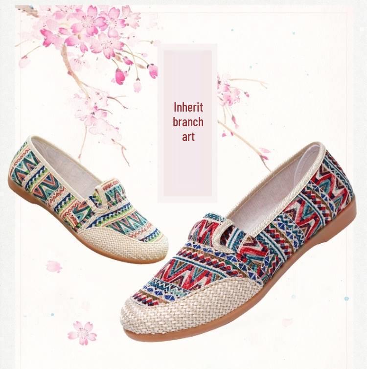 Spring/Summer 2025 Women's Breathable Ethnic Flat Linen Shoes - Lightweight Old Beijing Style