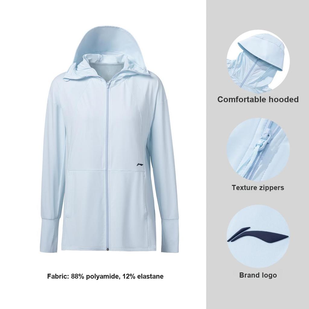 Li Ning Fitness Loose Cooling Comfortable Breathable Sun Protection Clothing Women tops Light-Sky-Blue AFDVA74-4
