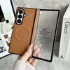 For Samsung Galaxy Z Fold 7 6 5 4 3 Fold7 Fold6 Magsafe Phone Case Film Leather Hinge Folding Wireless Charging Magnetic Cover