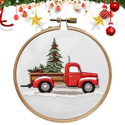 Christmas Cross Stitch Embroidery Kit Includes Embroidery Hoop Embroidery Cloth Threads DIY Embroidery Kit for Beginners Adults