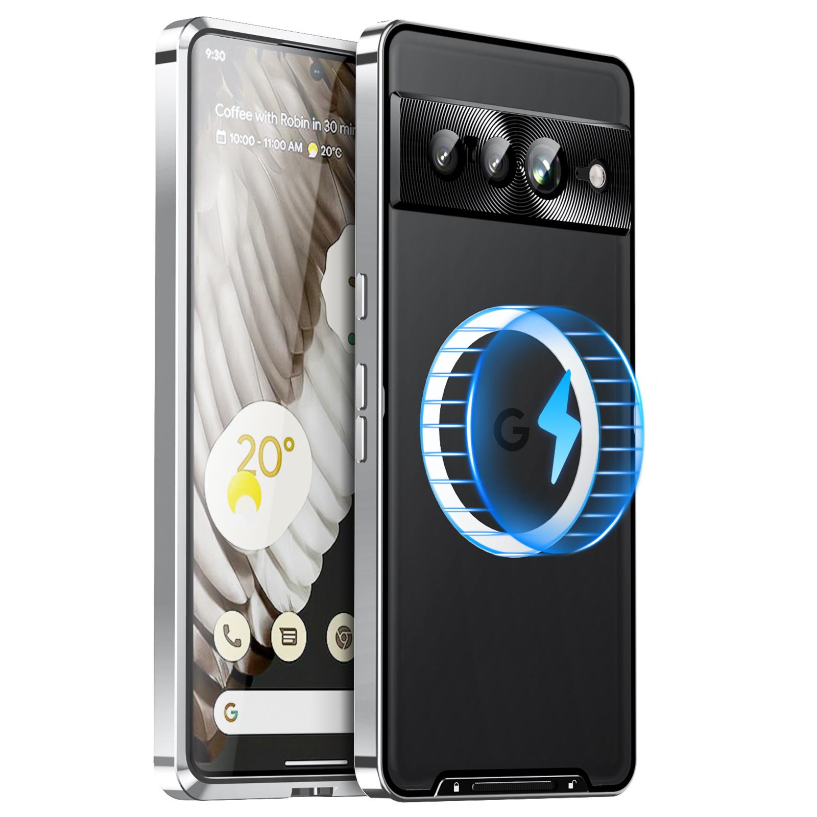 

Для Google Pixel 9 Pro XL 7 8 Pro Чехол с магнитной зарядкой Magsafe Металлическая оправа из алюминиевого сплава Ультратонкая задняя защитная крышка объектива For Pixel 9 Pro XL серебряный