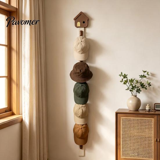 Decorative Wall Hooks for Home Hat Organizer with 8 Hooks, Wall-mounted Baseball Cap Rack, Cute House Shape Rack Vertical Storage Holder Bags Scarves