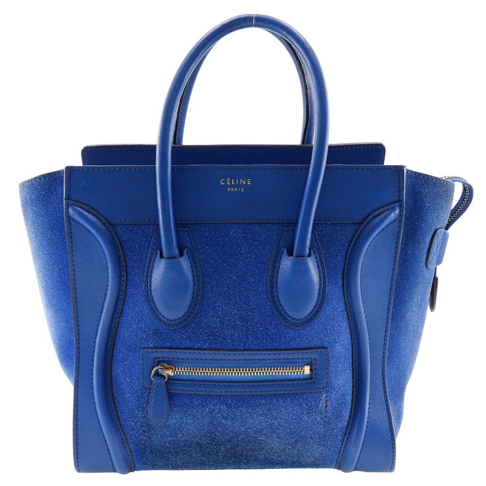 

CELINE Luggage micro Handbag blue Suede/Calfskin Women Used