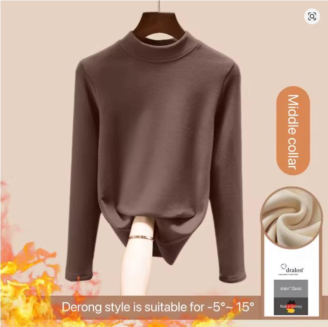 1pcs Women Autumn Winter Long-sleeved T-shirt Lady Thermal Underwear Thick Velvet Slim Fit Fashion New Style Round-neck Top