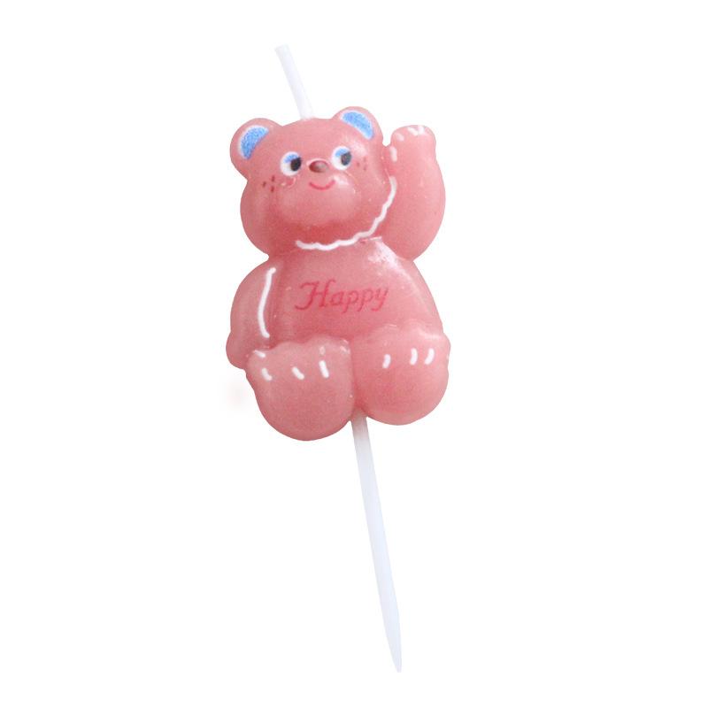 Ins Style Cartoon Pink Bear Birthday Cake Candle Cute Bear English Letter Happy Baking Candle