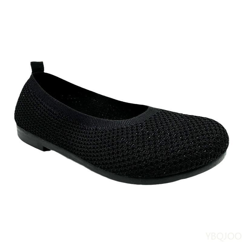 New Knitted Round Head Simple Solid Color Breathable Soft Bottom Outdoor Women's Shoes Suitable for Daily Commuting Leisure