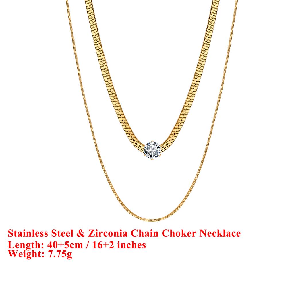 EFFIE QUEEN Stainless Steel 18k Gold Zirconia Chain Choker Necklace Timeless Jewelry for Women, Men Wedding Party Gift STKN06