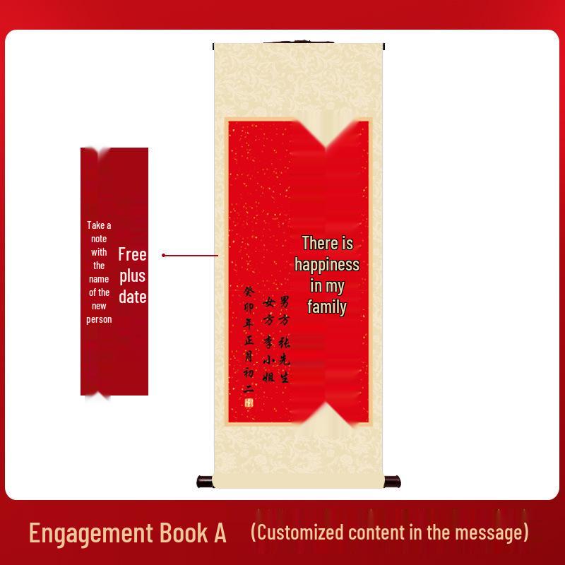 Chinese-Style Retro Engagement Banquet Scroll with Handwritten Decoration