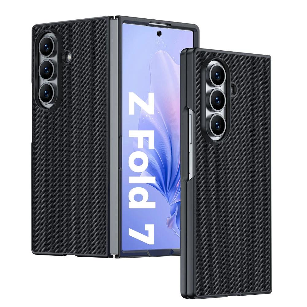 600D Business Sle Kevlar Carbon Fibre Leather Case For Samsung Z Fold 7 6 5 4 3 Solid Color Splice Shockproof Protect Cover