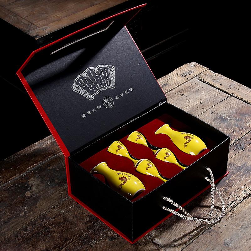 6Pcs/set Ceramics Chinese Style Sake Pot Cups Set 2 Pots 4 Cups Home Restaurant Party Drinking Barware Set Friend Gift Box New