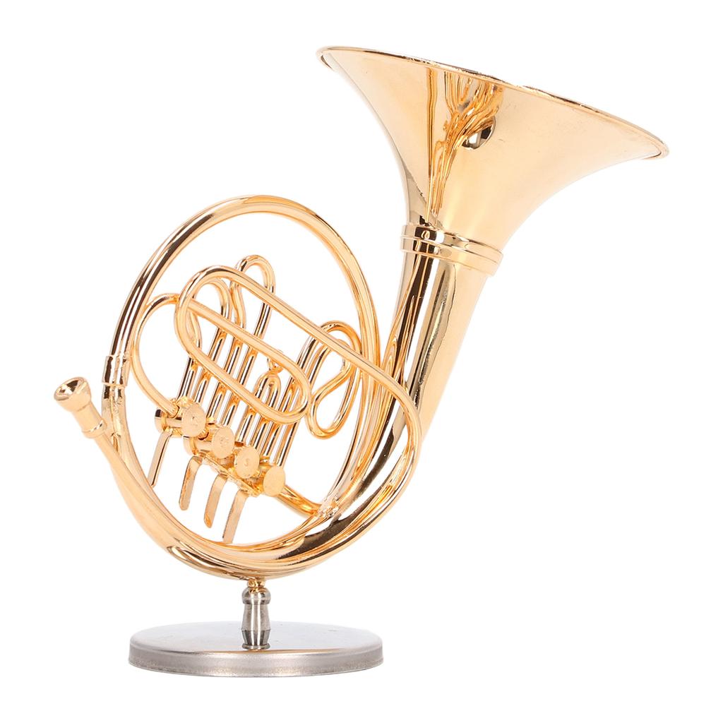 Brass Miniature French Horn Mini French Horn Model Musical Instrument Replica Dollhouse Home