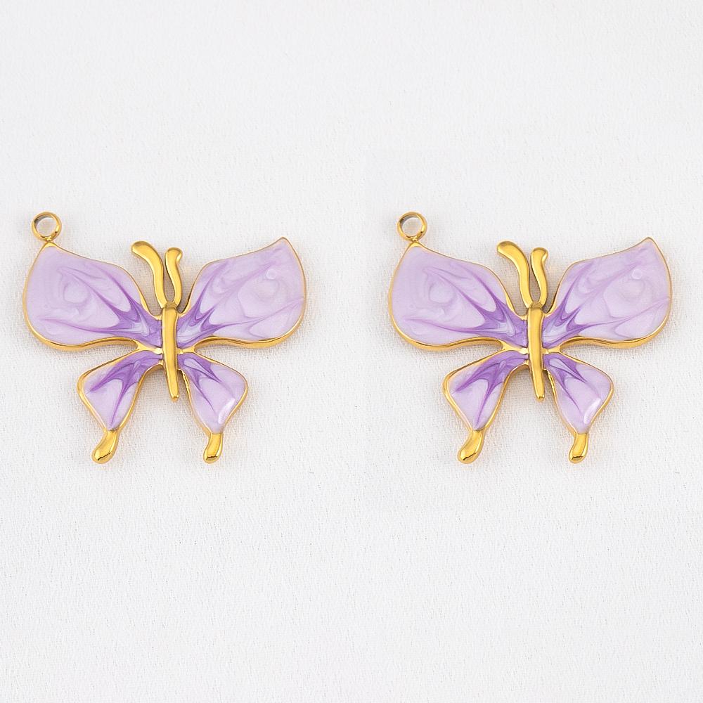 2pcs Stainless Steel Enamel Butterfly Pendants Crystal Bead Imitation Pearl Shell Heart Charm DIY Trendy Necklace Jewelry Making