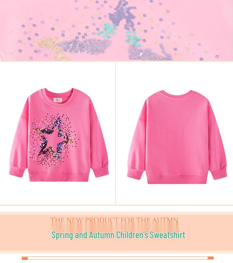 Sequin Embroidered Girls' Round Neck Hoodie for Spring and Autumn, Kids 2-7 Years Casual Jacket 2026 New Arrival