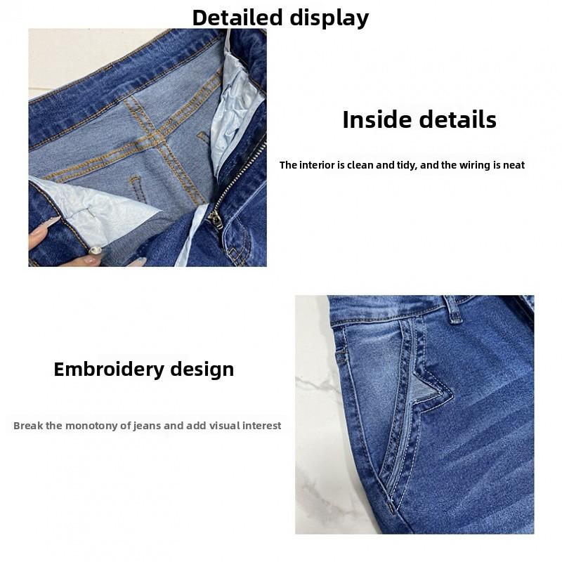 2026 New Vintage Wide-Leg Jeans for Women, Embroidered Stretch Straight Pants, Casual Long Trousers