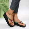Fashion Vintage Rhinestone Decro Wedge Flip Flops Women Soft Bottom Non Slip Slippers Woman Summer Beach Thick Bottom Sandalias Mujer