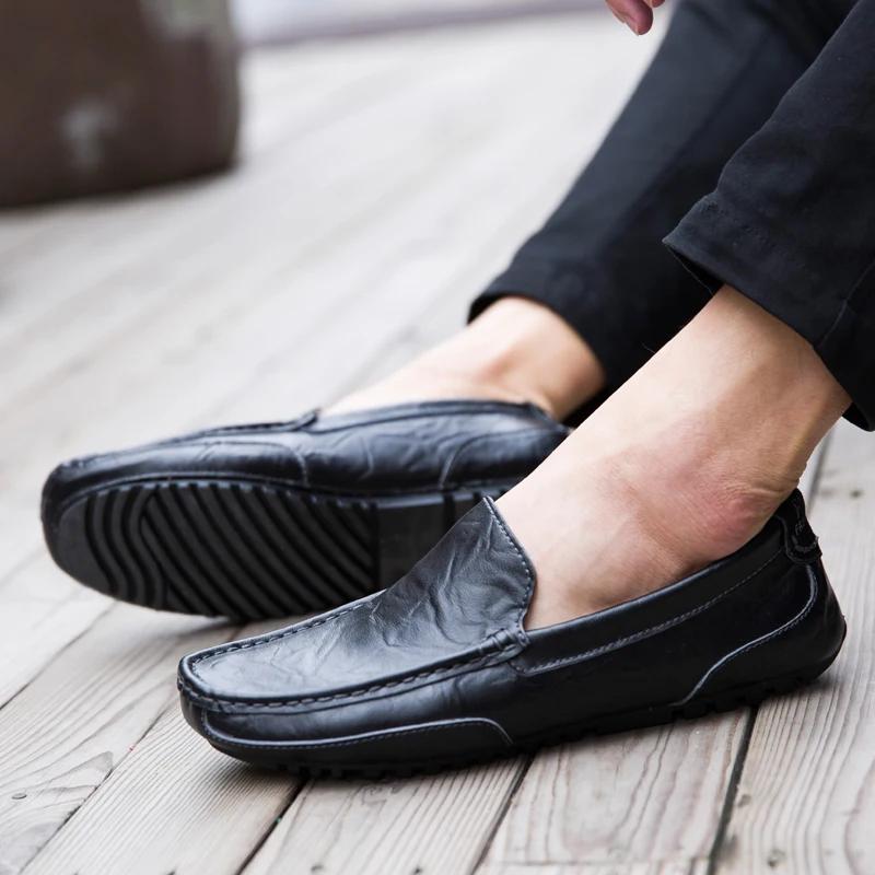 Fashion Men Casual Shoes Genuine Leather Luxury Brand Breathable Slip on Black Driving Shoes Soft Men Loafers Moccasins Plus Size 37-47