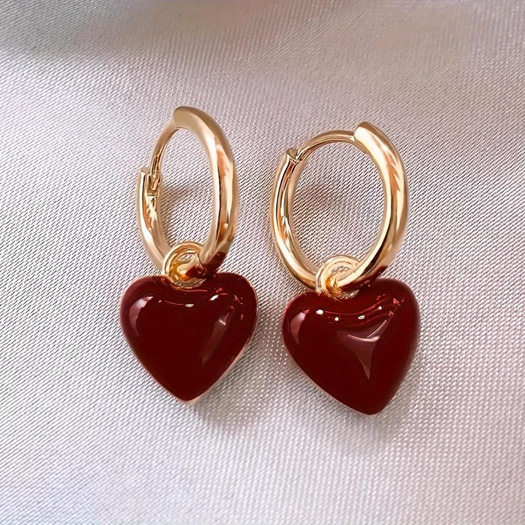 Luxury Red Heart Square Glazed Ear Cuffs