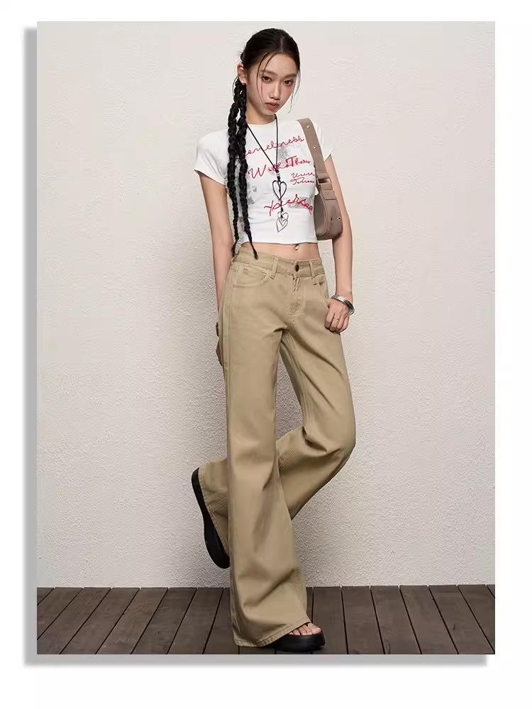 Women's Plus Size Khaki Micro-Flare Retro Bell Bottom Jeans
