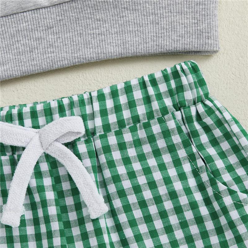 Completo Autunnale per Bambini e Neonati Maschi Felpe Ricamate a Manica Lunga e Pantaloni Lunghi a Quadri Set di 2 Pezzi