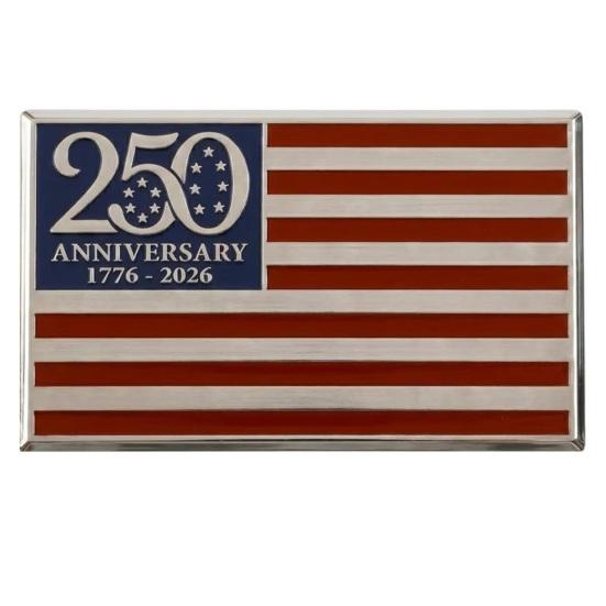 250th Anniversary Flag Metal Emblem Patriotic Red Blue White Auto