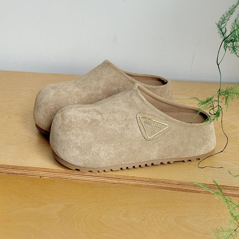 Fashion Autumn New Retro Solid Color Flat Bottom Women's Shoes Ladies Soft Footbed Slides Fashion Women Suede Slippers