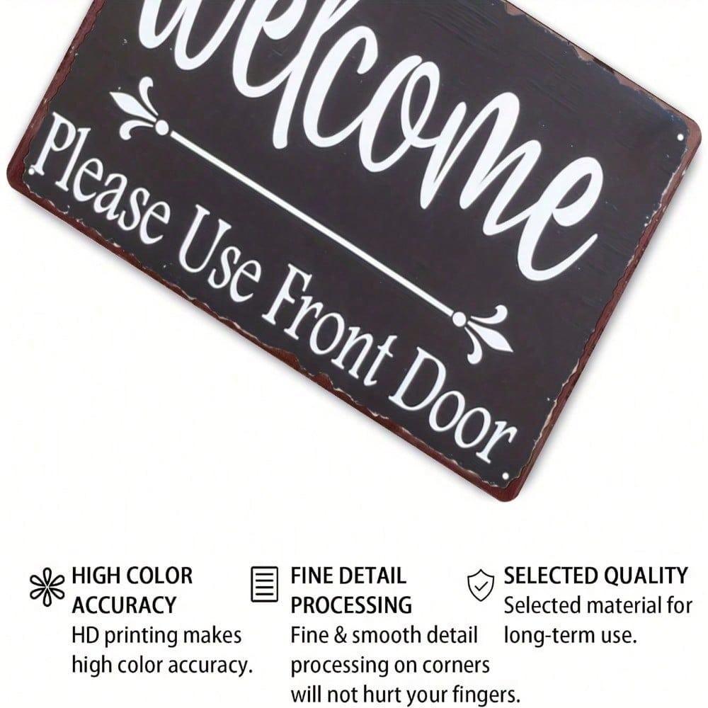 1pc Welcome Please Use Front Door Metal Sign 8x12 Inch Rustic Directional Plaque Unframed Wall Art Entryway Porch Decor