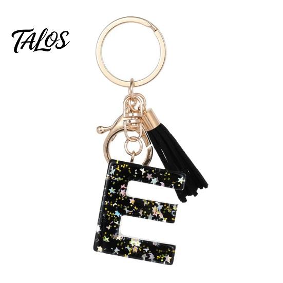 A-Z Charm Keychain Pendant, Sequins Star Letter with Tassel, Alphabet Initial Metal Keyring for Handbag Backpack Bag Pendant Key Holder