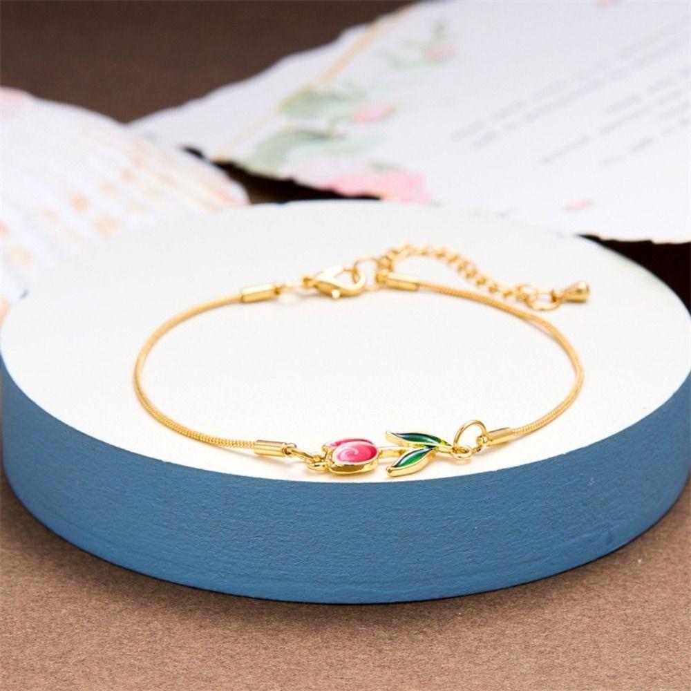 Adjustable Chain Enamel Charm Bracelet Copper Lobster Clasp Vintage Bracelet  For Women