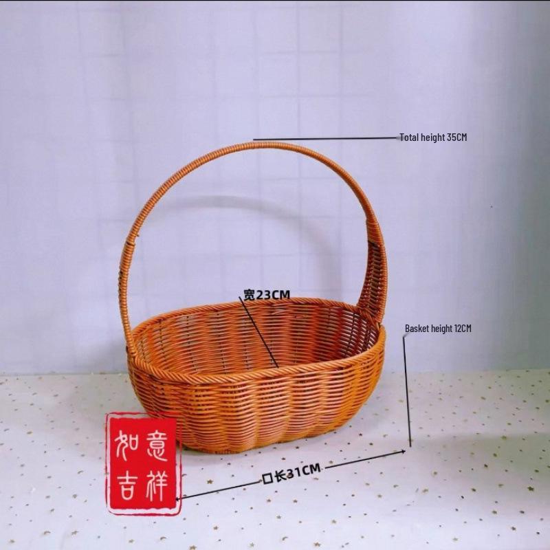 Pastoral-Style Handwoven Rattan Flower Basket - Small Decorative Green Plant Basket
