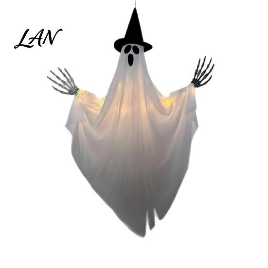 Leuchtende Geisterdekoration Halloween Hängend mit Hexenhut, Leuchtende Gruselige Spukhaus Requisiten Außen Dekoration für Veranda Baum, Szene Ornament