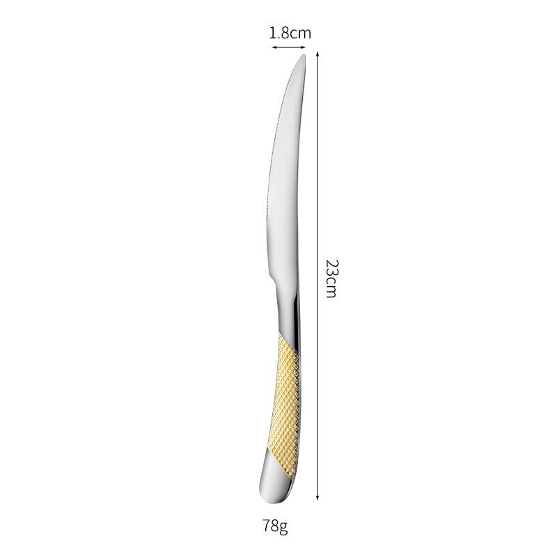 Star Diamond Stainless Steel Gold-Plated Flatware Set: Luxury Knife, Fork, and Spoon for Upscale Dining.