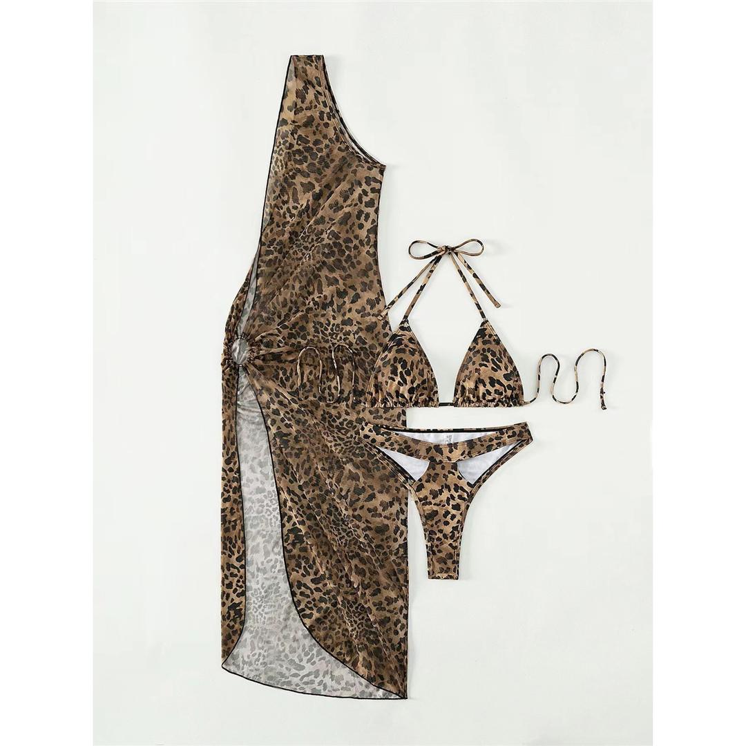 

С прикрытием леопардовый Холтер бикини женский купальник женский купальник из трех частей комплект бикини купальный костюм купальный костюм леди L леопардовый